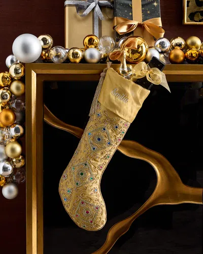 Sudha Pennathur Metallic Tissue Christmas Stocking With Gems, Personalized