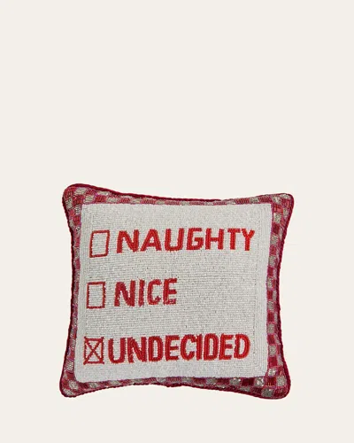 Sudha Pennathur Naughty, Nice, Undecided Beaded Square Pillow In Red
