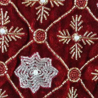 Sudha Pennathur Red Velvet Stocking With Silver & Gold Snowflake