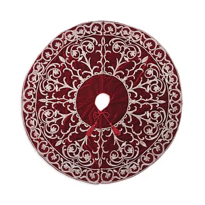 Sudha Pennathur Red Velvet Tree Skirt With Silver Beading, 60