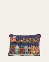 Sudha Pennathur Santa In Sleigh Over Buildings Beaded Pillow In Multi