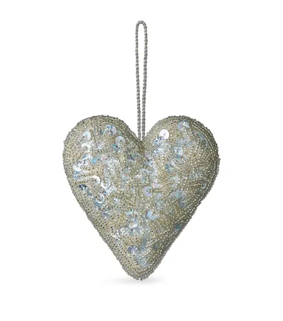 Sudha Pennathur Sequin And Bead Heart Tree Decoration In Silver