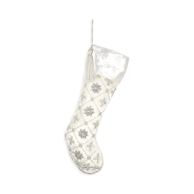 Sudha Pennathur Snowflakes & Stars Embroidered Stocking In White