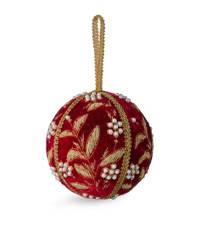 Sudha Pennathur Velvet Beaded Embroidered Bauble In Red