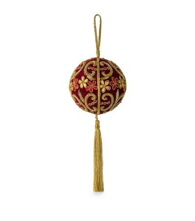 Sudha Pennathur Velvet Beaded Tassel Bauble In Burgundy