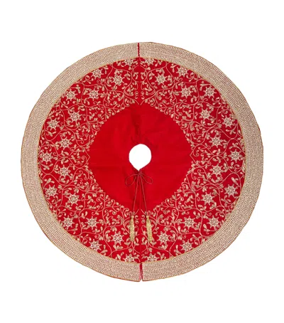 Sudha Pennathur Velvet Beaded Tree Skirt In Red