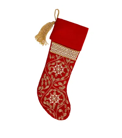 Sudha Pennathur Velvet Pearl-border Stocking In Red