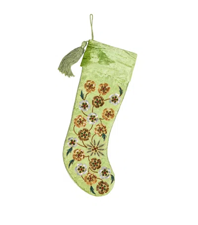 Sudha Pennathur Velvet Sequinned Stocking In Green