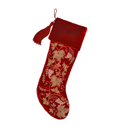 Sudha Pennathur Velvet William Morris Stocking In Red