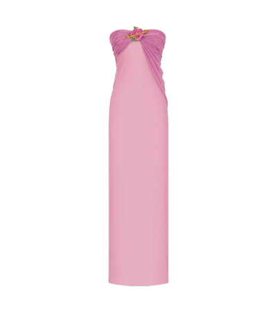 Sudietuz Strapless Mesh Dress With Handmade Flower Accessory In Pink