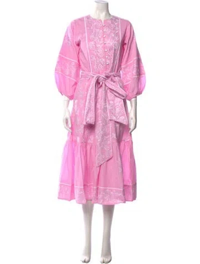 Pre-owned Sue Sartor Crew Neck Midi Length Dress In Pink