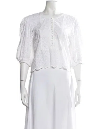 Pre-owned Sue Sartor Crew Neck Three-quarter Sleeve Blouse In White