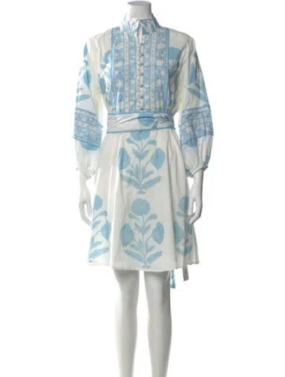 Pre-owned Sue Sartor Floral Print Knee-length Dress In Blue