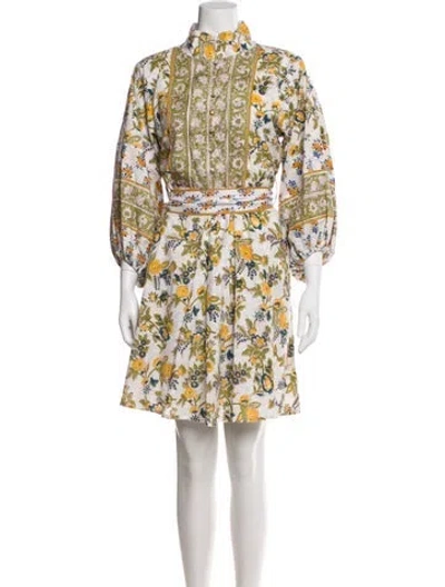 Pre-owned Sue Sartor Floral Print Knee-length Dress In Neutral