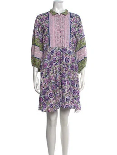 Pre-owned Sue Sartor Floral Print Knee-length Dress In Purple