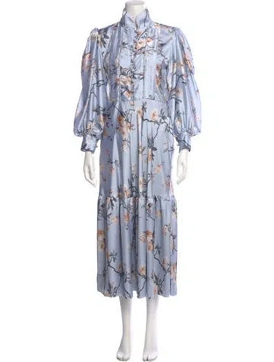 Pre-owned Sue Sartor Floral Print Long Dress In Blue