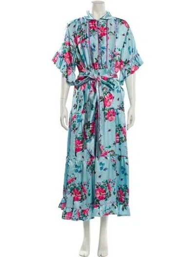 Pre-owned Sue Sartor Floral Print Long Dress In Blue