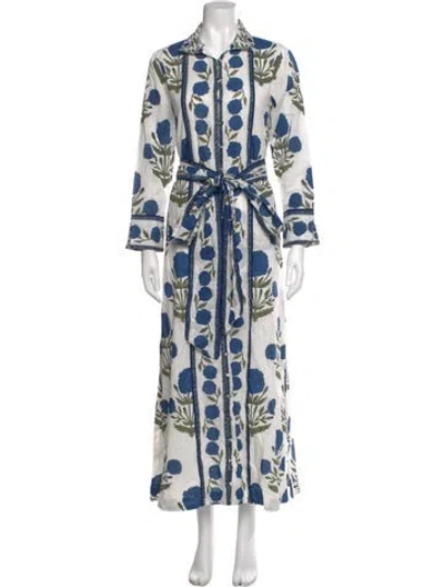 Pre-owned Sue Sartor Floral Print Long Dress In Blue
