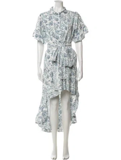 Pre-owned Sue Sartor Floral Print Long Dress In Blue