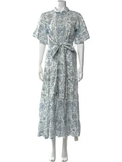 Pre-owned Sue Sartor Floral Print Long Dress In Blue