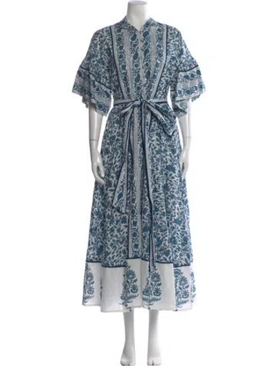 Pre-owned Sue Sartor Floral Print Long Dress In Blue