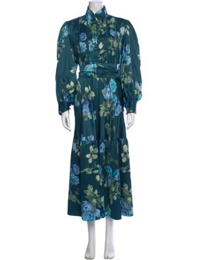 Pre-owned Sue Sartor Floral Print Long Dress In Blue