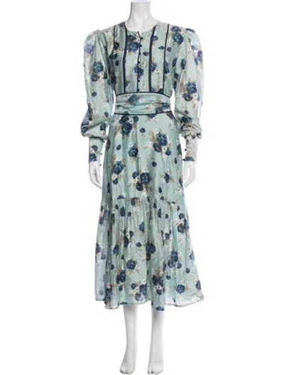Pre-owned Sue Sartor Floral Print Long Dress In Blue
