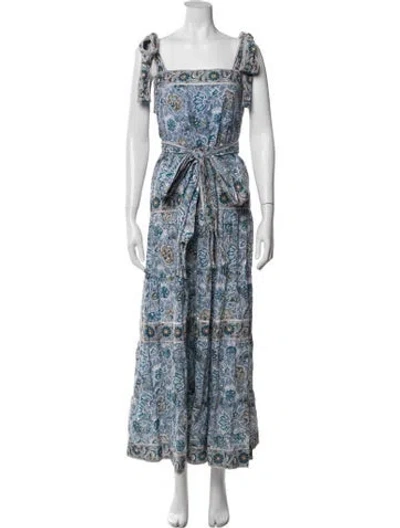 Pre-owned Sue Sartor Floral Print Long Dress In Blue