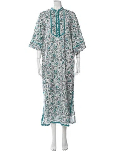Pre-owned Sue Sartor Floral Print Long Dress In Blue