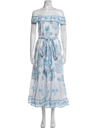 Pre-owned Sue Sartor Floral Print Long Dress In Blue