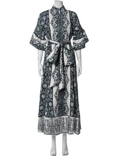 Pre-owned Sue Sartor Floral Print Long Dress In Blue