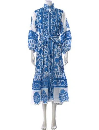 Pre-owned Sue Sartor Floral Print Long Dress In Blue