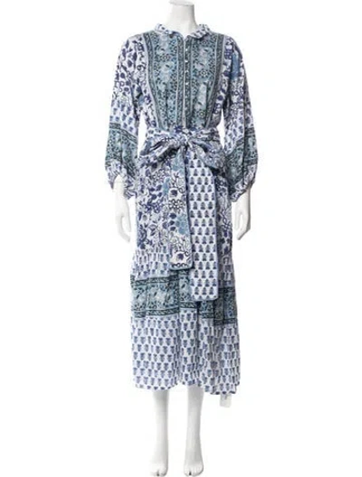 Pre-owned Sue Sartor Floral Print Long Dress In Blue