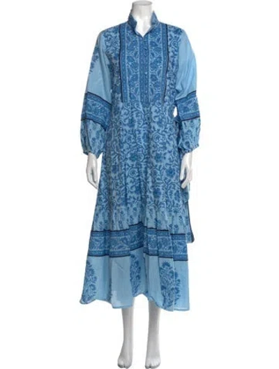 Pre-owned Sue Sartor Floral Print Long Dress In Blue