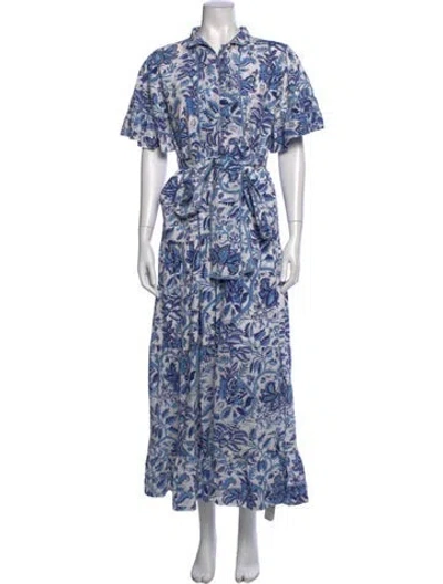 Pre-owned Sue Sartor Floral Print Long Dress In Blue/white