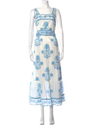 Pre-owned Sue Sartor Floral Print Long Dress In Blue/white