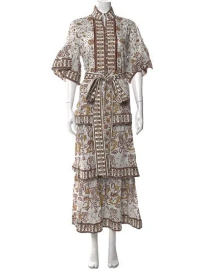 Pre-owned Sue Sartor Floral Print Long Dress In Brown