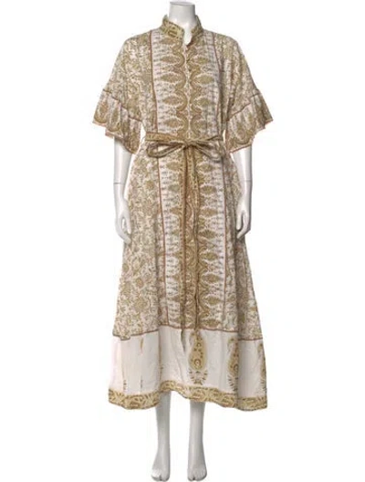 Pre-owned Sue Sartor Floral Print Long Dress In Brown
