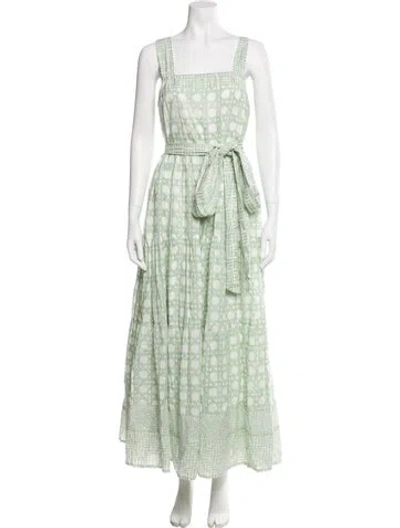 Pre-owned Sue Sartor Floral Print Long Dress In Green