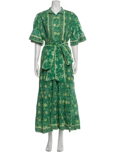 Pre-owned Sue Sartor Floral Print Long Dress In Green