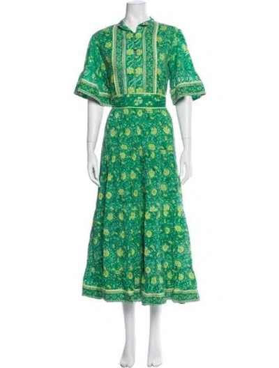 Pre-owned Sue Sartor Floral Print Long Dress In Green