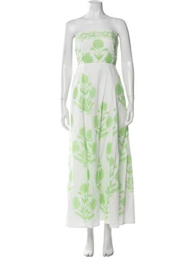 Pre-owned Sue Sartor Floral Print Long Dress In Green