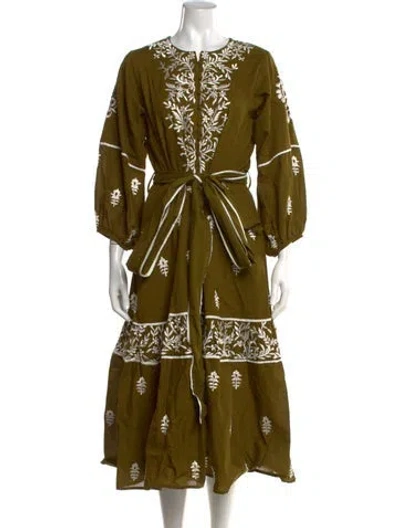 Pre-owned Sue Sartor Floral Print Long Dress In Green