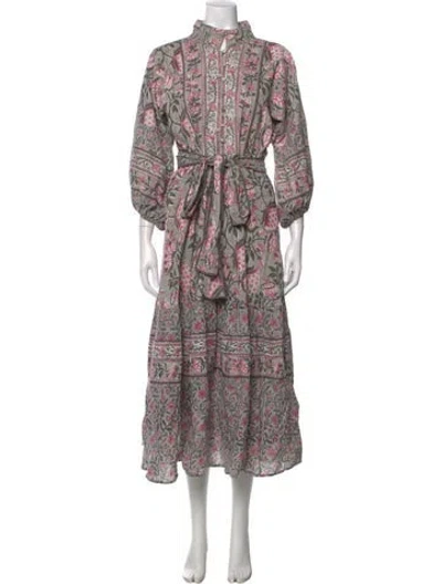 Pre-owned Sue Sartor Floral Print Long Dress In Grey
