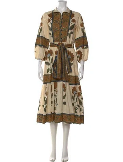 Pre-owned Sue Sartor Floral Print Long Dress In Neutral