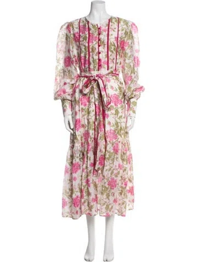 Pre-owned Sue Sartor Floral Print Long Dress In Neutral