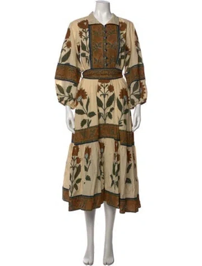 Pre-owned Sue Sartor Floral Print Long Dress In Neutral