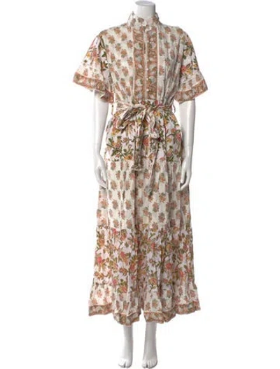 Pre-owned Sue Sartor Floral Print Long Dress In Orange