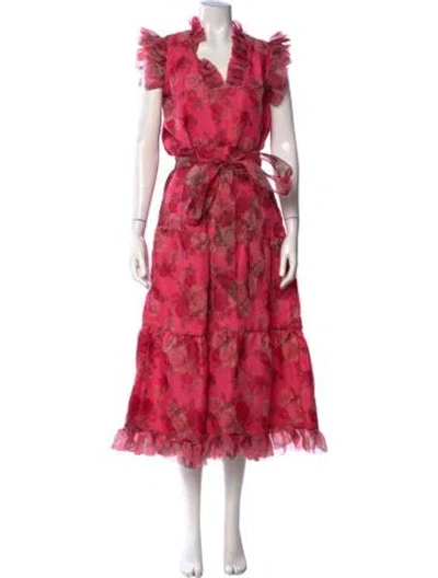Pre-owned Sue Sartor Floral Print Long Dress In Pink