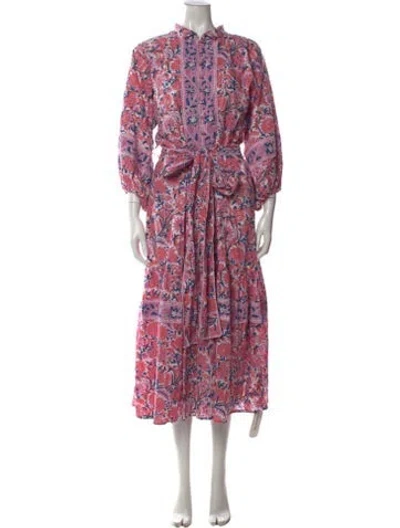 Pre-owned Sue Sartor Floral Print Long Dress In Pink